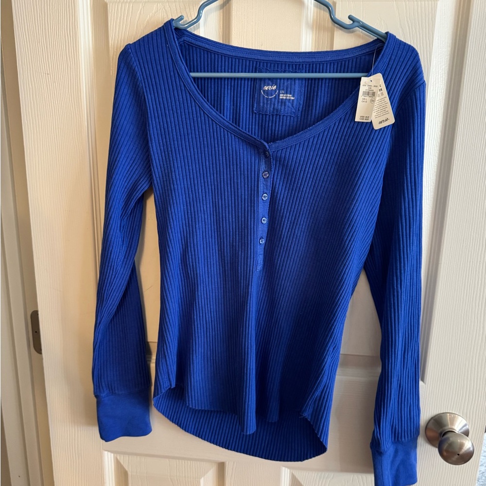 Blue Long Sleeve Henley Top